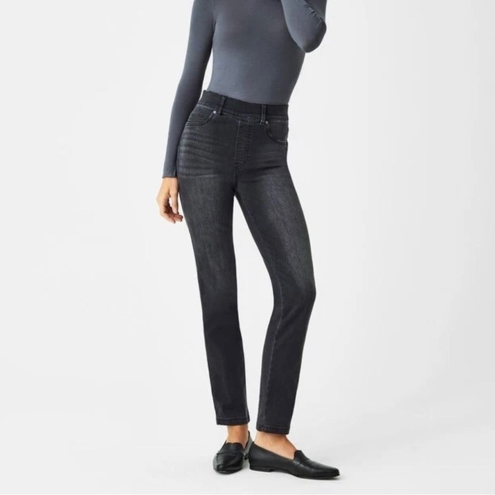 Spanx Black Straight Leg Jeans Pull On Slimming 20355 Size L